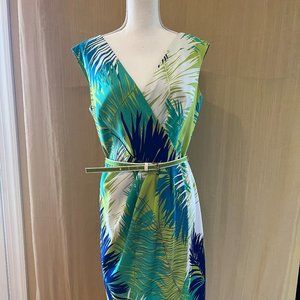 * Maggy London Floral Dress Wrap Looked Belted Lined Top Zippered Fitted…